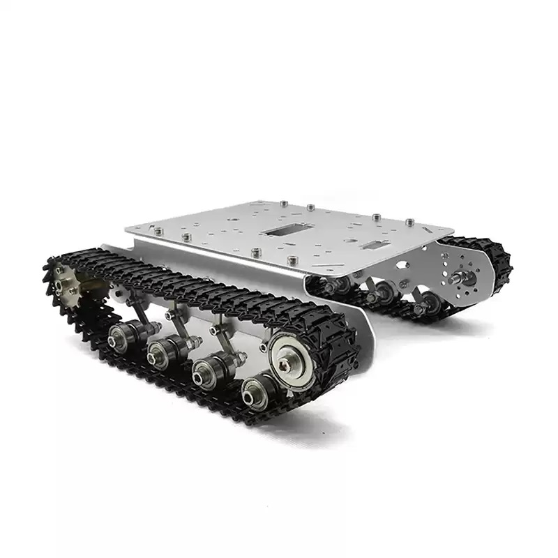 Całkowicie metalowe, amortyzujące podwozie robota gąsienicowego